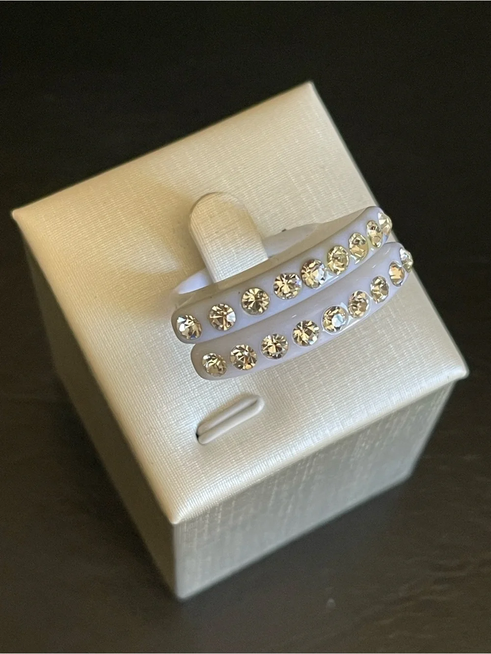 3 vintage white lucite rhinestone ring.
